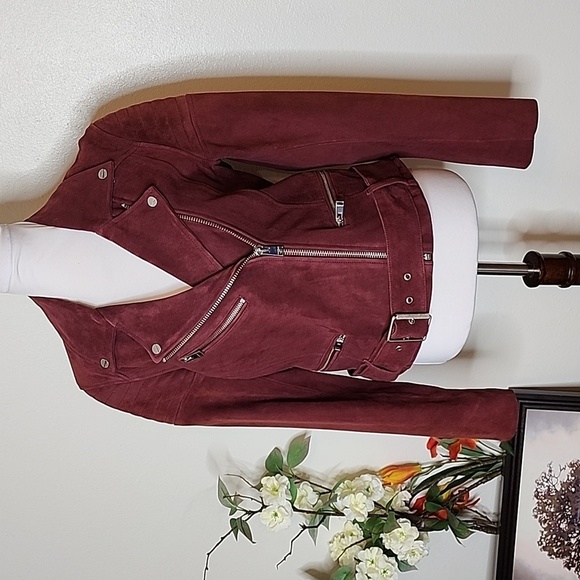 NEW LaMarque Laetica Burgundy Leather Suede Moto Biker Jacket Luxury Celeb Style - Picture 10 of 14